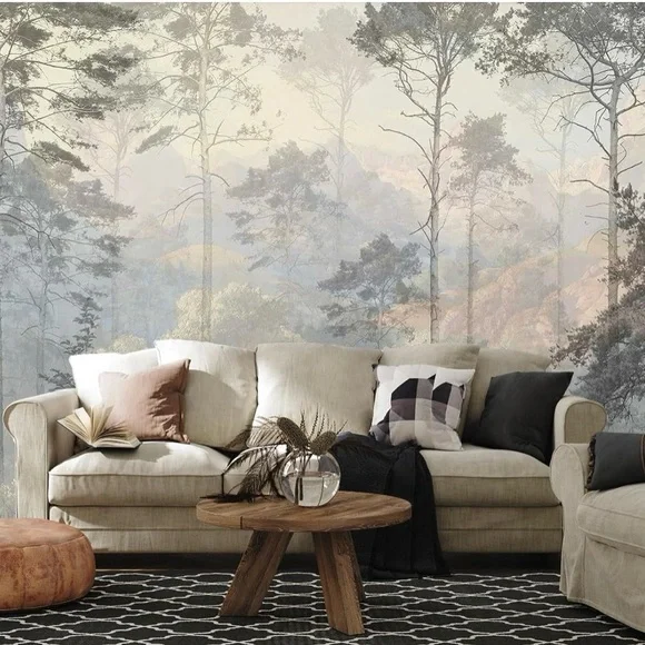 Hazy Forest Wall Mural,AbstractNature Landscape Wallpaper,Background Wall Decor